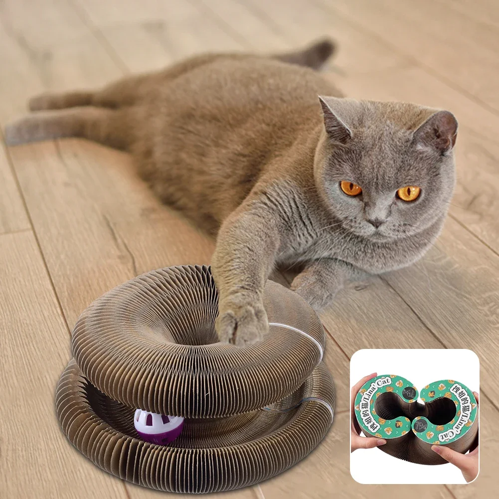 Magic Organ Cat Scratching Board with Foldable Round Corrugated Attachment & Scratching Tool - Cat Toys Kitten Scraper Ball - Pe