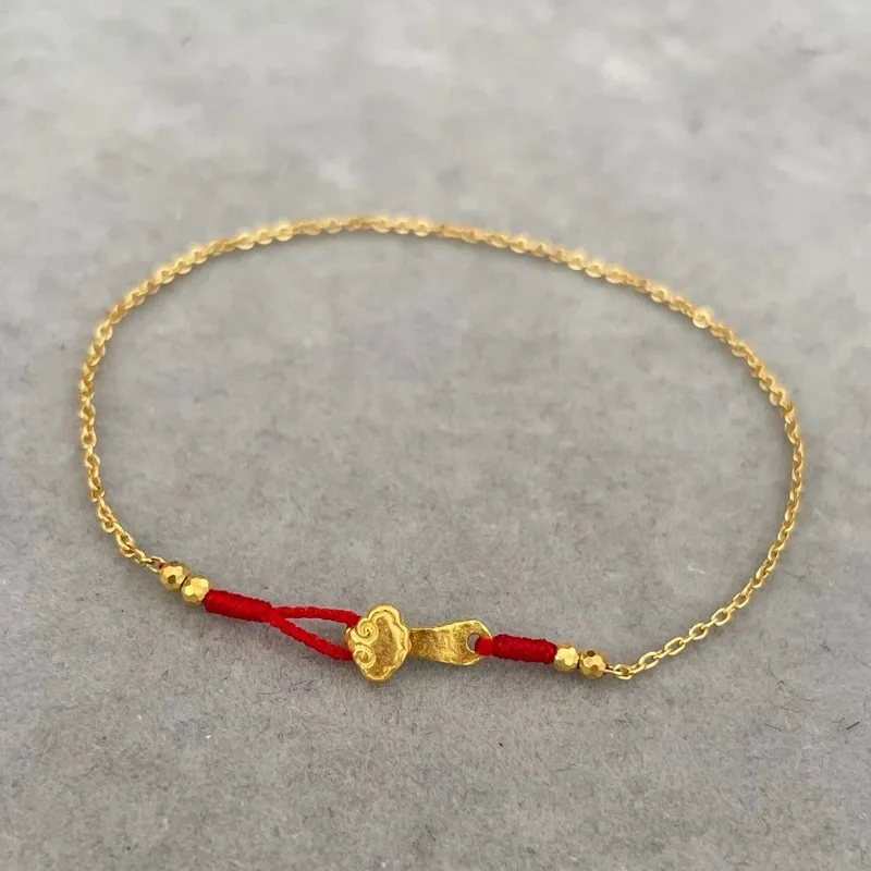Guochao Ancient Gold Ruyi Lucky Bead Zodiac Year Red String Handmade Bracelet Anklet for Women Unique Protective Daily Present
