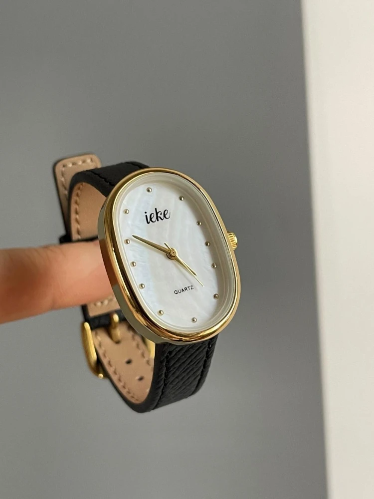 Винтажные французские женские часы, легкие роскошные нишевые тонкие модные кварцевые женские часы с ремнем, черные reloj de mujer montres femmes