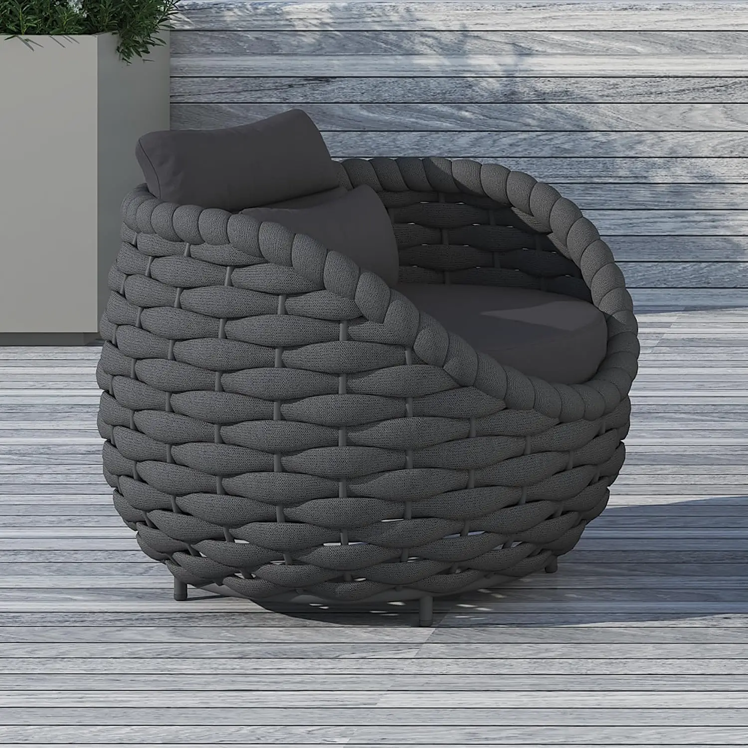 All-Weather Textilene Rope Patio Sofa with Cushions & Pillows for Garden Balcony Indoor Outdoor, Dark Grey, 1 pcs, Customized
