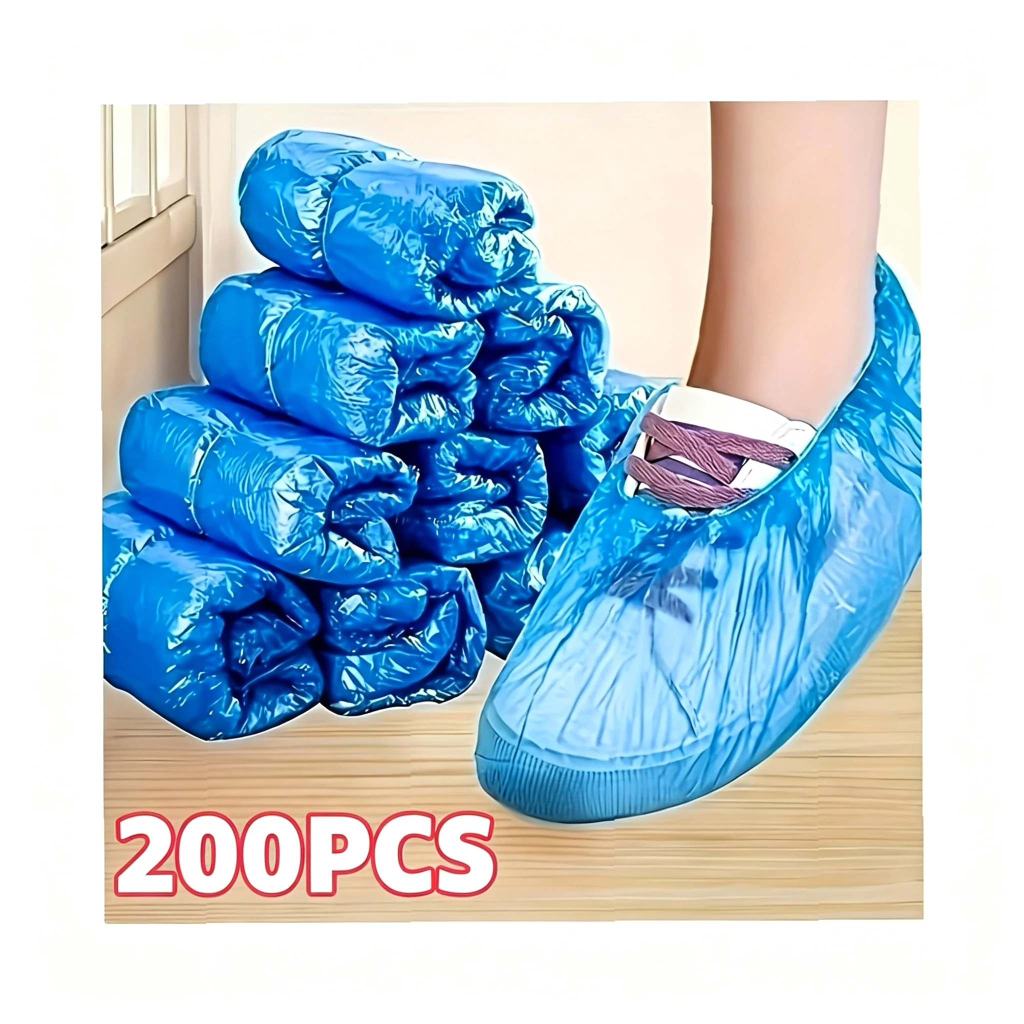Blue Disposable Shoe Covers 100Pcs, Elastic Non-Slip Dust-Proof Protector, Heavy Duty Durable for Home Office Hotel