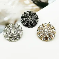 6PCS Flower Shaped Rhinestone Metal Buttons DIY Shanked Fur Coat Wool Diamond Decorative Buttons Accessories