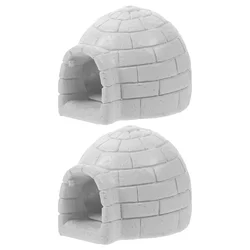 2 Pcs Miniature Ice House Decorations Resin Craft Statue Igloo Model Home Decor Figurines Simulated Snow House nament
