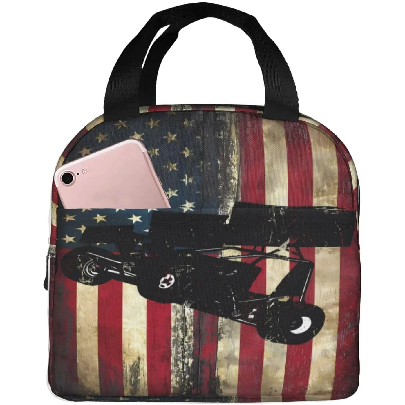 American Flag Sprint Car Dirt Track Racing Insulated Lunch Box Large Capacity Thermal Lunch Bag Cooler Lunch Meal Tote Bag