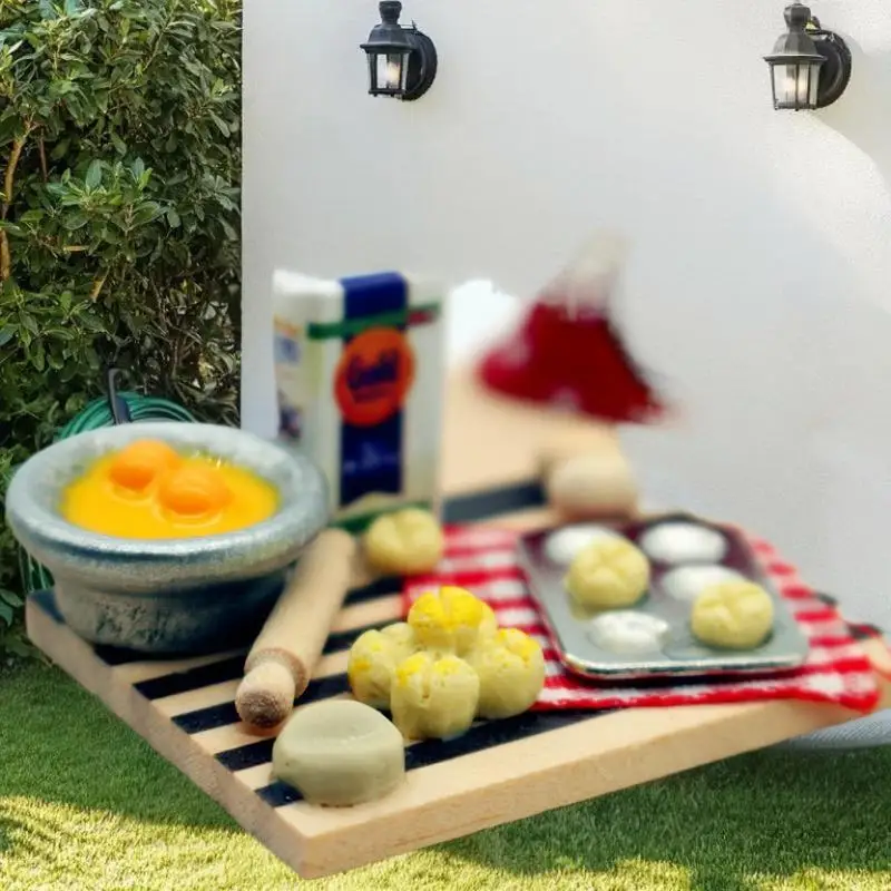 

Детская кондитерская станция для кукольного домика; Игрушечное яйцо, молоко, хлеб и разделочная доска; Мини-кухонная модель для ролевых игр