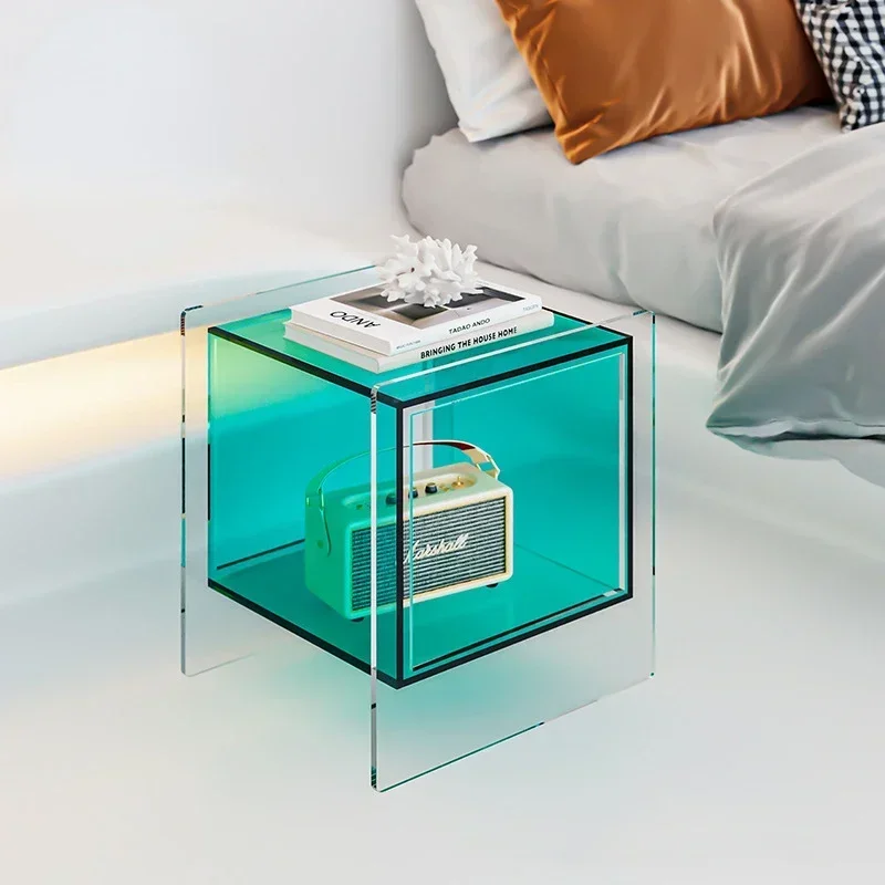 Transparent Bedside Cabinet Sofa Side Cabinet Seating Corner Small Coffee Table Nordic Acrylic Bedroom Bedside Glass Craft