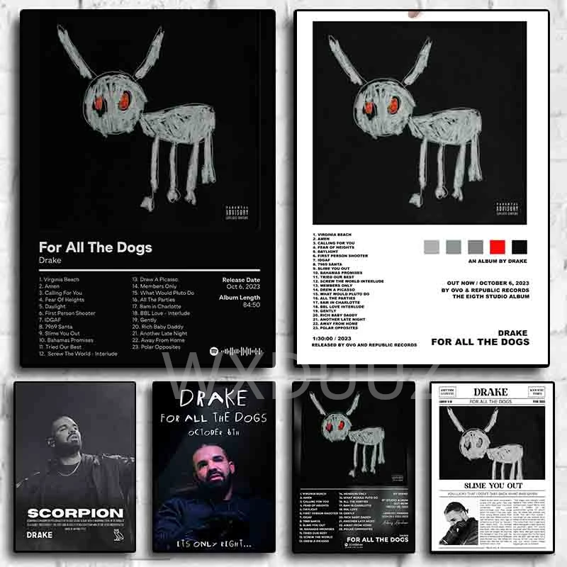 2023 Drake Album Drake for All the Dogs Poster Aesthetic Pop Rapper Music Cover Her Loss Single Canvas Print Wall Art Room Decor