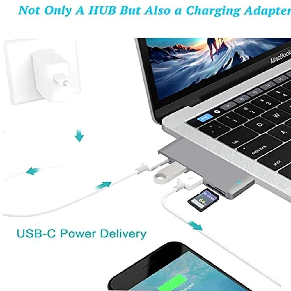 Hot 5 In 1 Usb C Hub Sd/Tf Kaartlezer Voor Macbooks Pro Accessoires Type C Adapter Verlichting Usb Adapter Met Usb 3.0/2.0 Poort