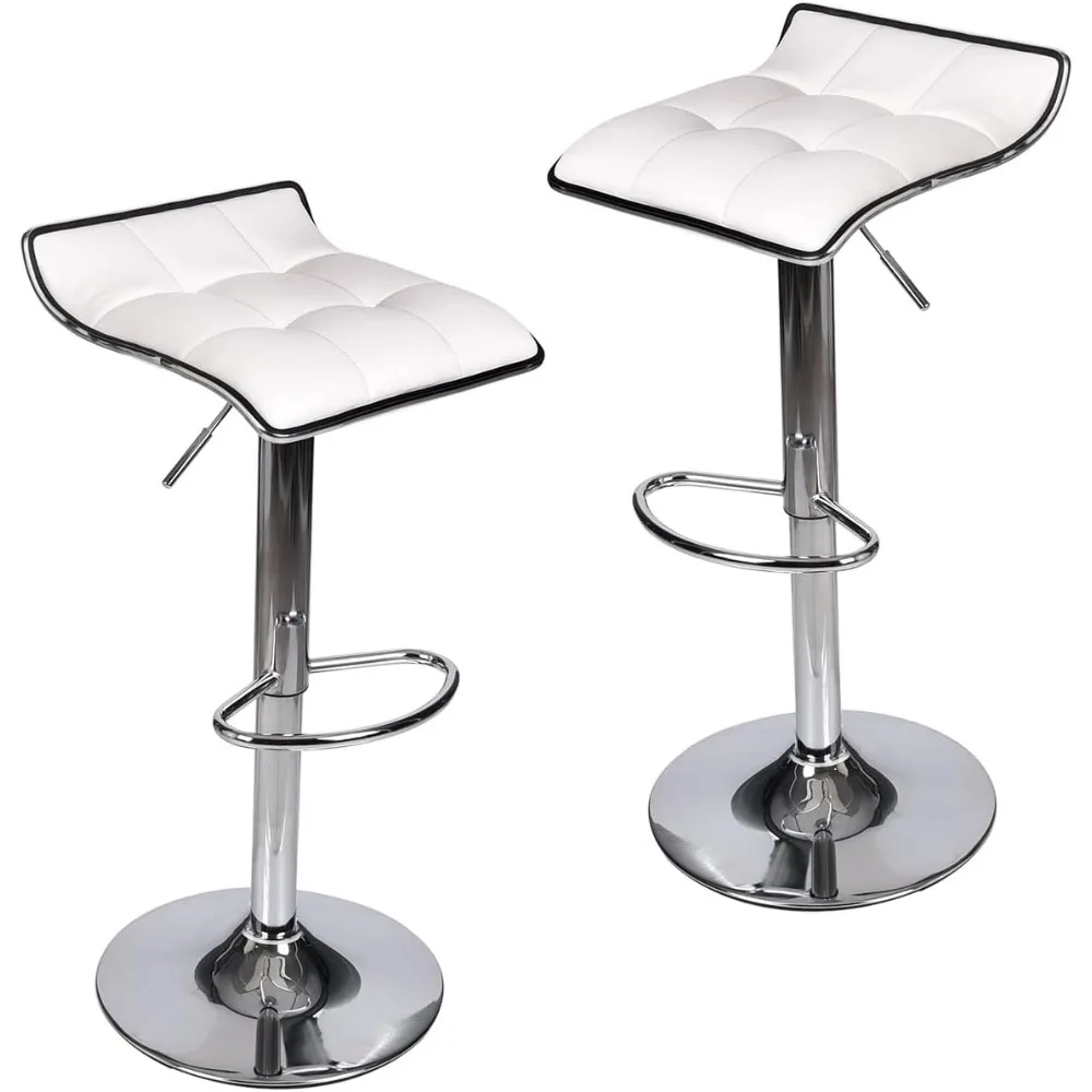 

Puluomis Set of 2 Barstool, Adjustable Swivel Gas Lift Bar Stools, PU Leather with Chrome Base, White