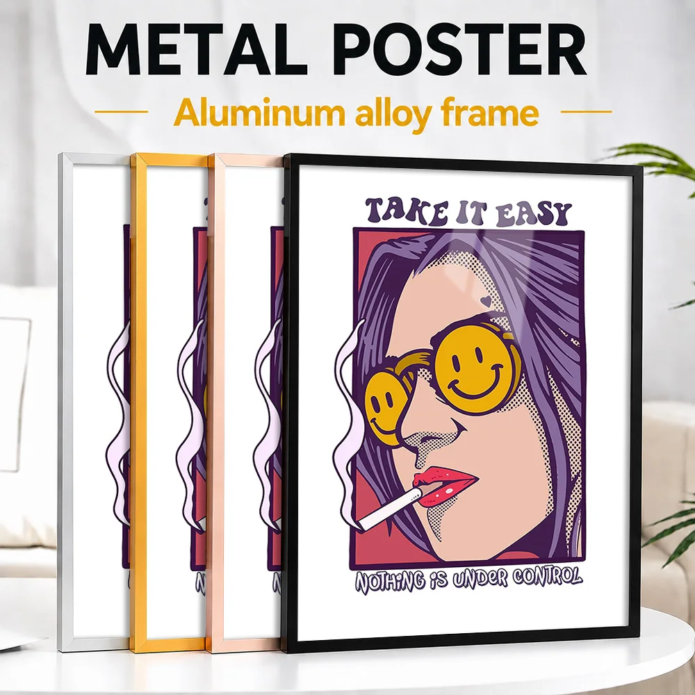 Take It Easy Retro Comic Woman Framed Metal Print Customized Photo Warm Heritage Style Wall Art For Reading Nook Birthday Gift