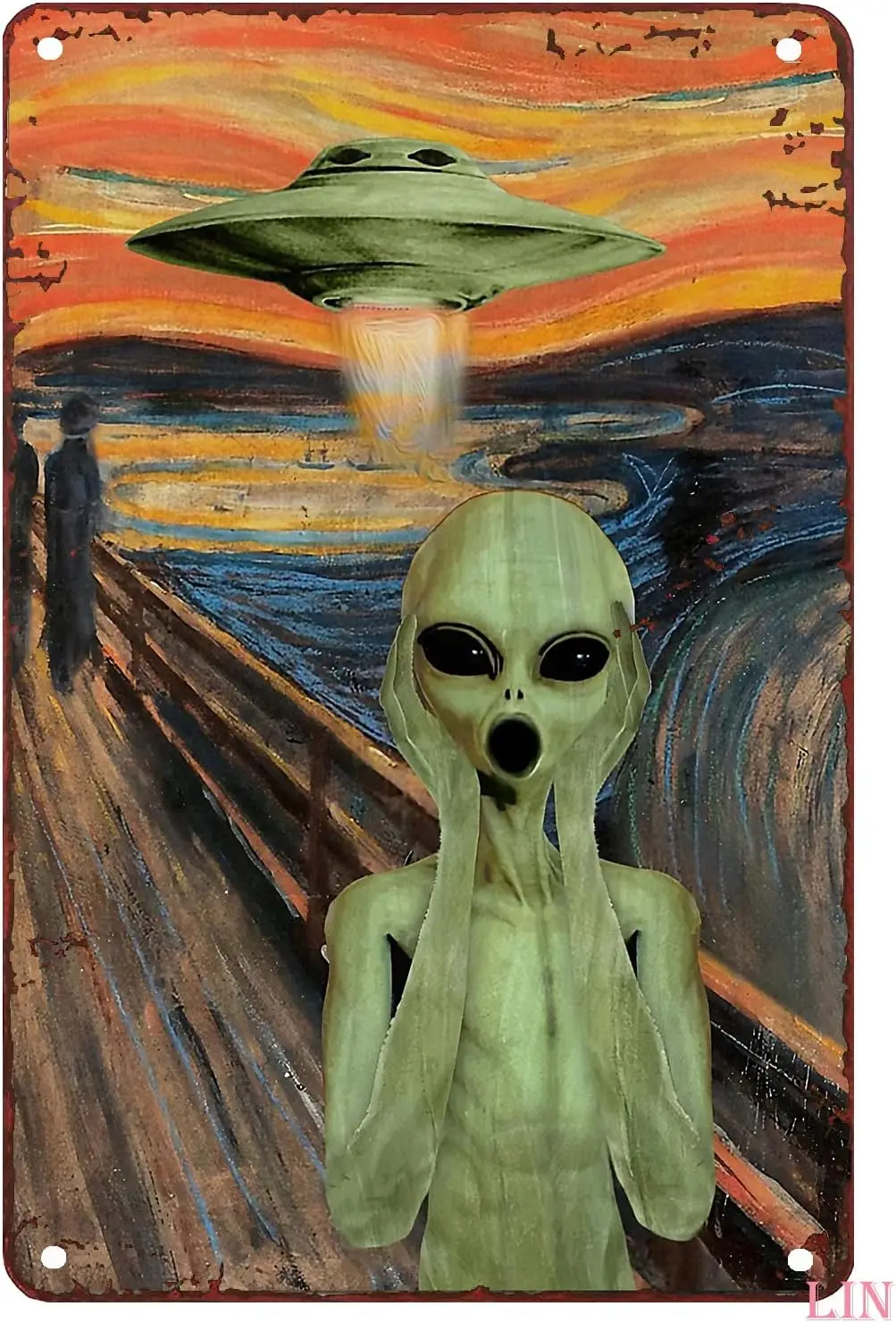 Vintage UFO Alien Screaming Poster Metal Aluminium Tin Sign  Wall Decor