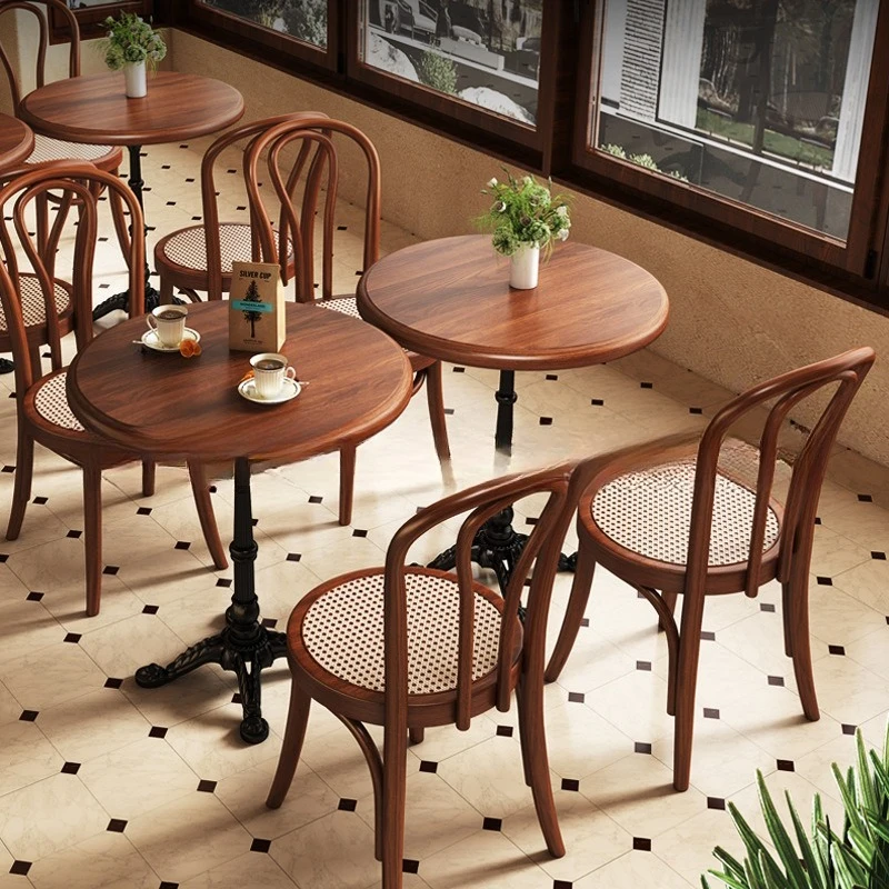 

Retro solid wood tables and chairs desserts milk tea coffee shop bar restaurant small round table homestay American combination