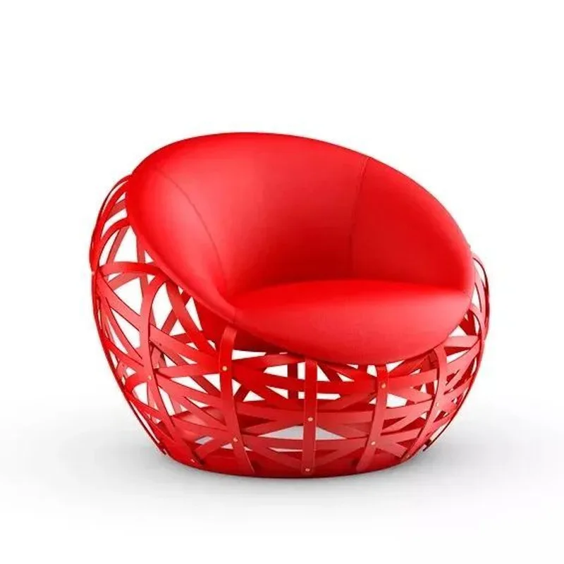 Sofa designer high-end leather stainless steel lounge chair combination for three people
