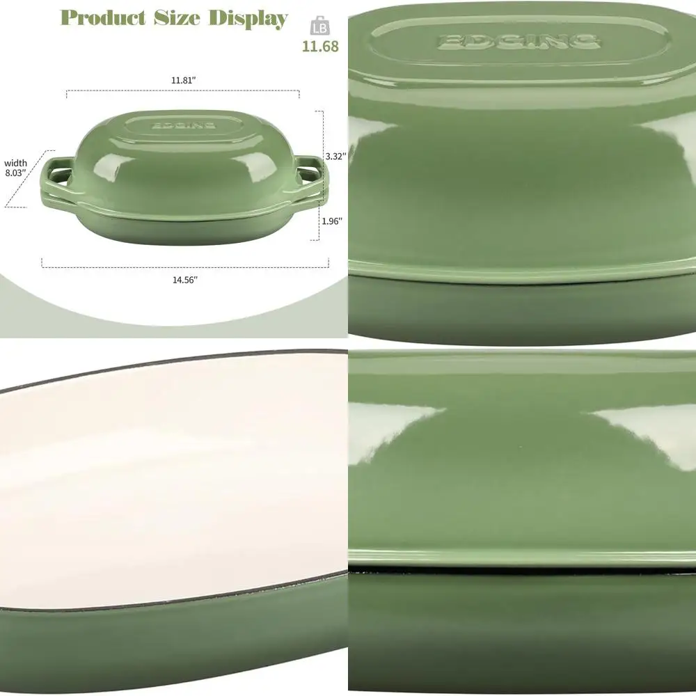 

Чугунная эмалированная овальная кастрюля (5 кварт) цвета фисташковой зелени с крышкой, идеально подходит для выпечки хлеба на закваске