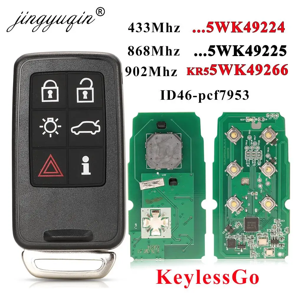 jingyuqin 433/868/902MHz KR55WK49266 Car Remote Key for VOLVO XC60 XC90 S90 S60 2009-2014 PCF7953 Auto Keyless Go Smart 5WK49224