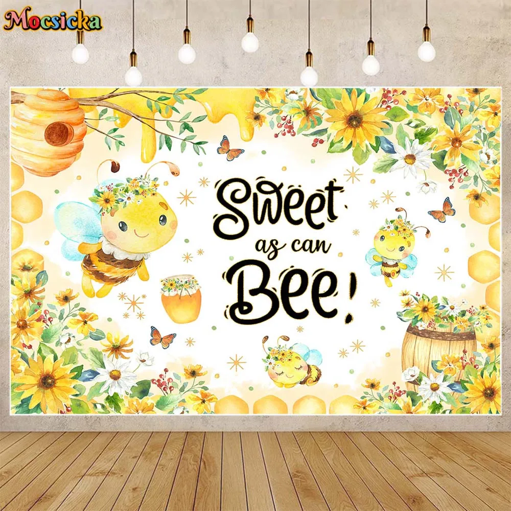 

Mocsicka Sweet As Can Bee Backdrop Honey Bee Sunflower Boys Girl Birthday Party Decor Photo Background Banner Baby Shower Poster