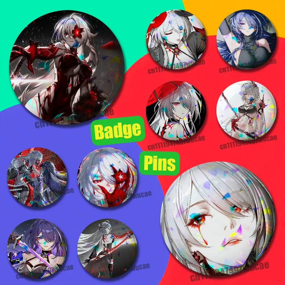 For Honkai Star Rail Acheron Badge Case DIY Pin Insignia Emblem Round Gift Cosplay Laser Film Cover