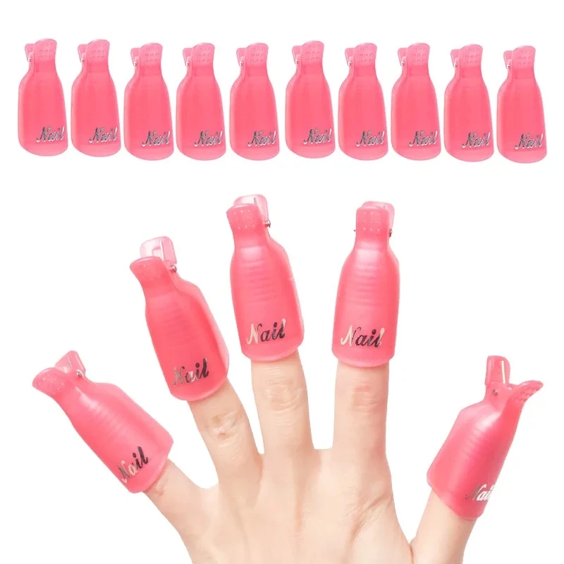 10 unids/bolsa Clip de eliminación de uñas acrílicas para quitar esmalte de Gel UV LED herramientas de manicura púrpura rosa suministros de uñas
