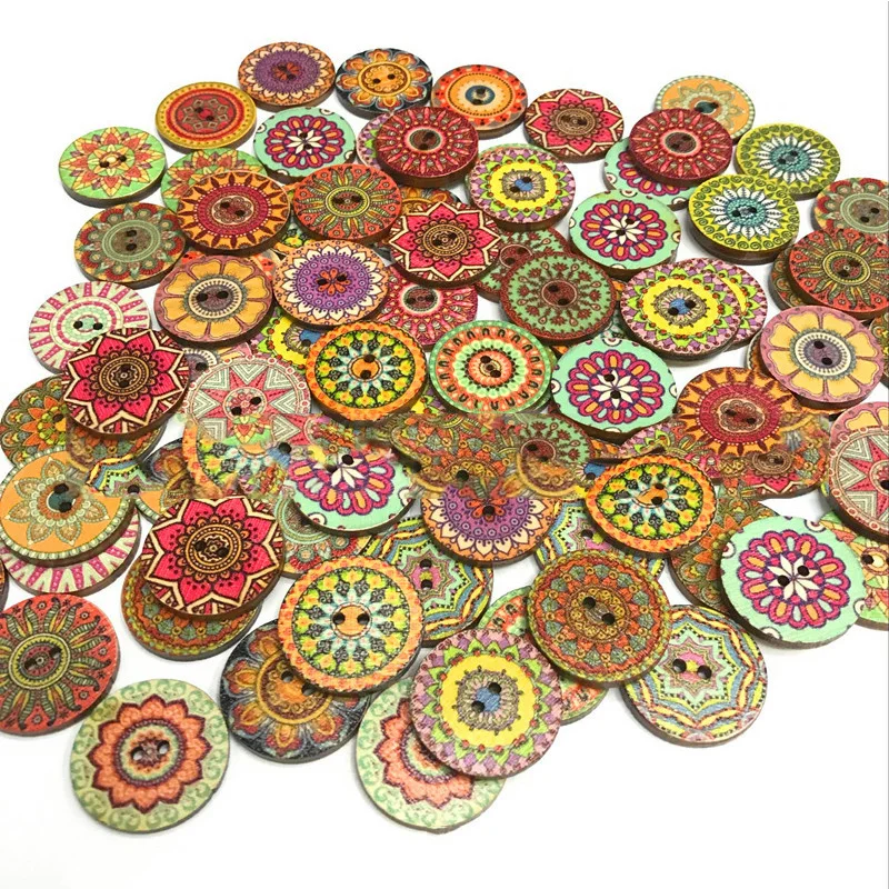 Round Retro Wooden Buttons for Clothing, DIY Sewing Buttons, Scrapbooking Decor, Craft Accessories, 20mm, 50Pcs