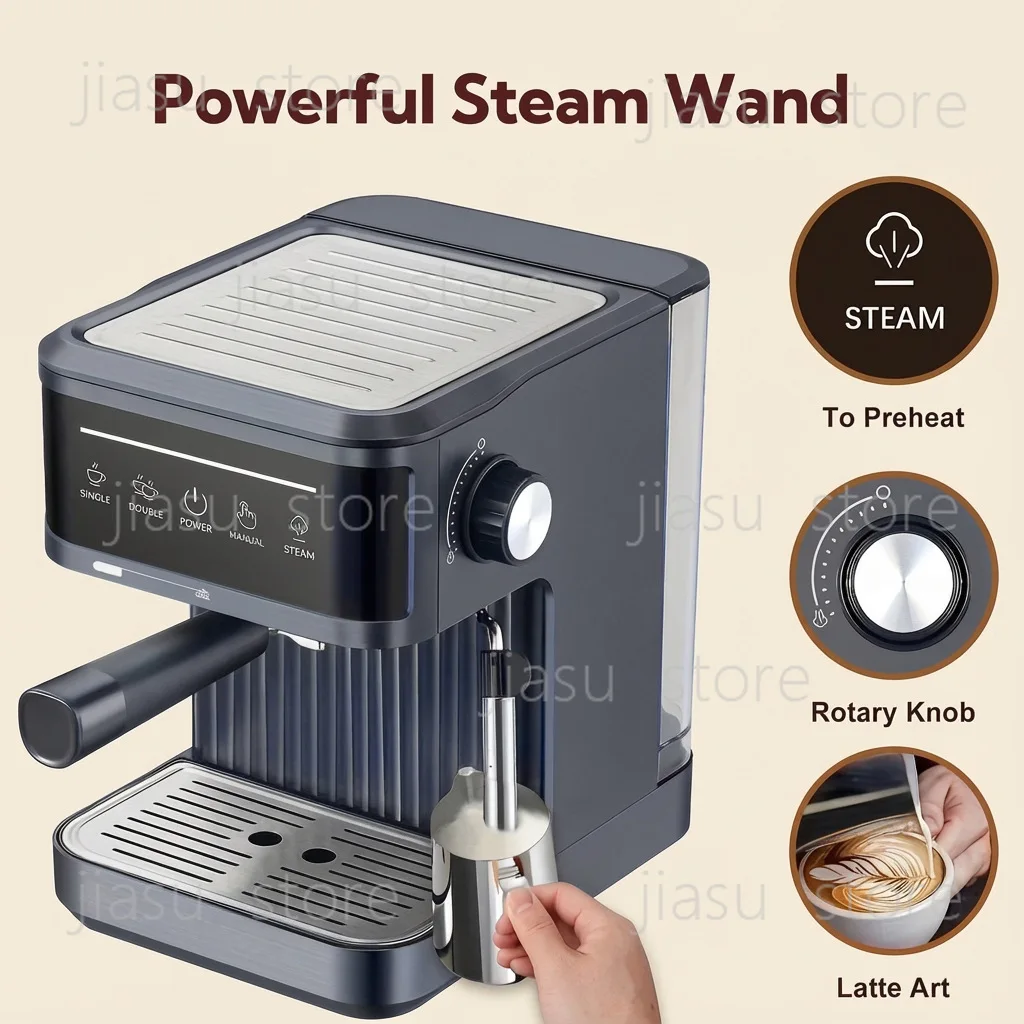 20 Bar Semi Automatic Espresso Coffee Machine, Small Home Barista Maker with Steam Milk Frother for Daily Use