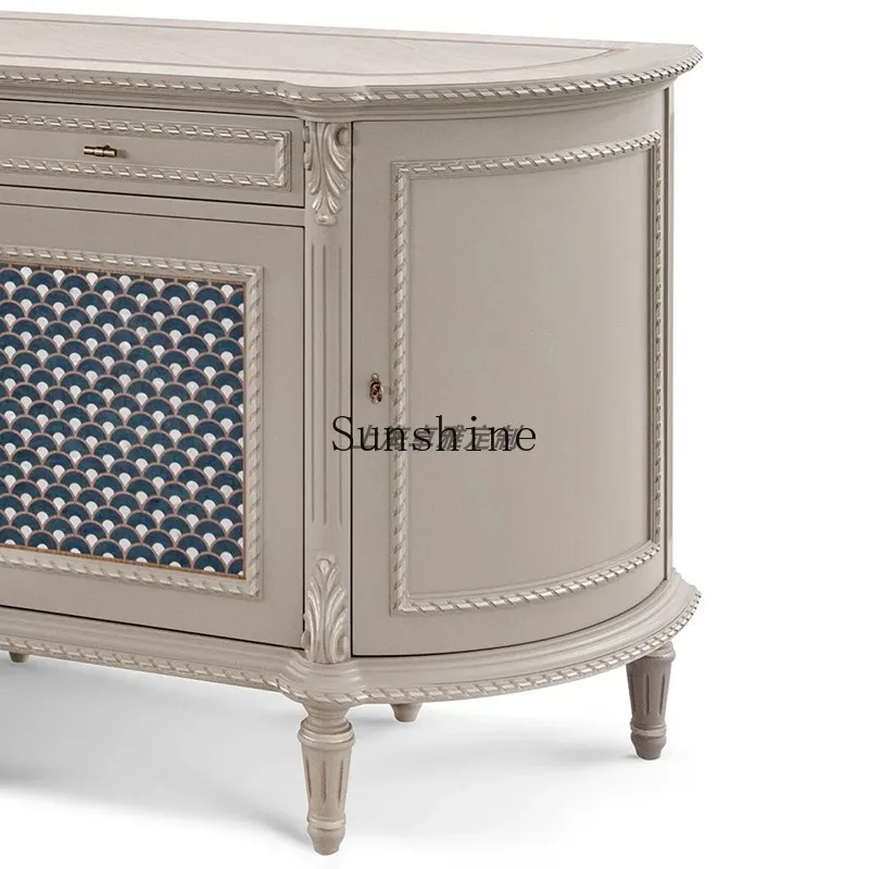 French retro solid wood to make old household dining side rural carved entrance cabinet customization