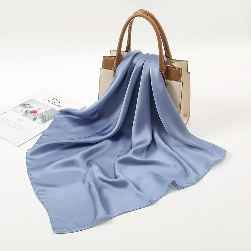 Foulard de Tête en Satin pour Femme, Bandana, Hijab, Carré, Mouchoir, Turban, Châle Solide, 70x70cm