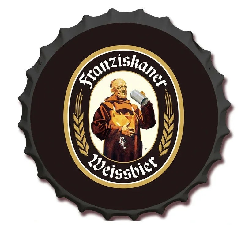 Beer Bottle Cap Tin Sign Vintage Round Crafts Classic Wine Beer Brand Decorative Plate Bar Garage Wall Signs Decor Print Plaques