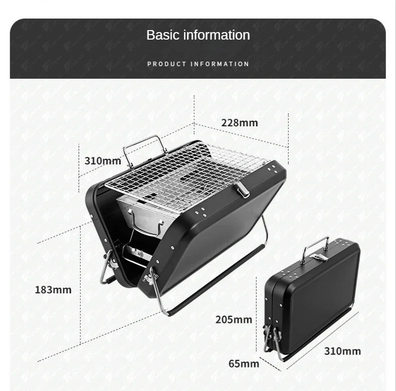 Folding Suitcase Outdoor Portable Stainless Steel BBQ  Smoker Burner Oven Charcoal Kitchen Camping Barbecue Cooking Grill