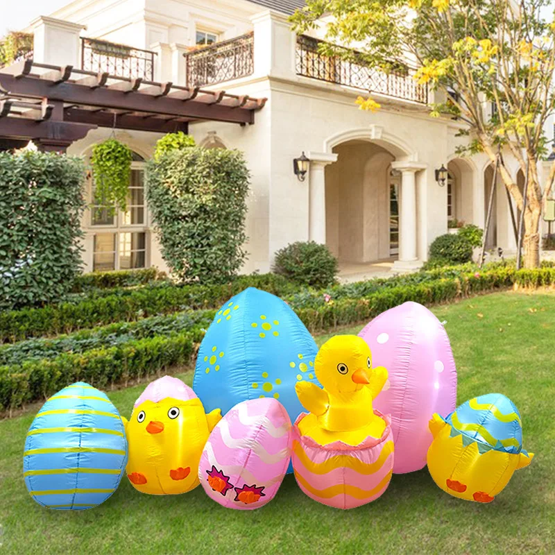 8 Ft LED Light Up Inflatable Easter Eggs Decoration for Indoor Outdoor Home Yard Lawn Decor Chicks Happy Easter Party Toys