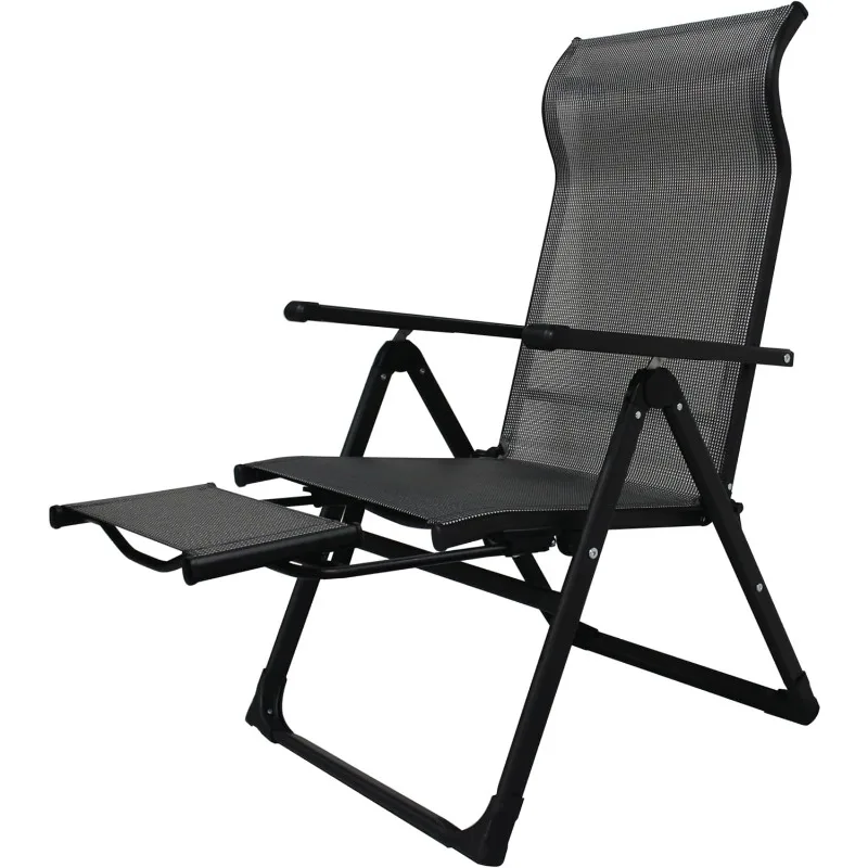 

Patio Folding Chair, Gray with Flip Out Footrest, 300 LBS Weight Capacity, 7 Recline Positions