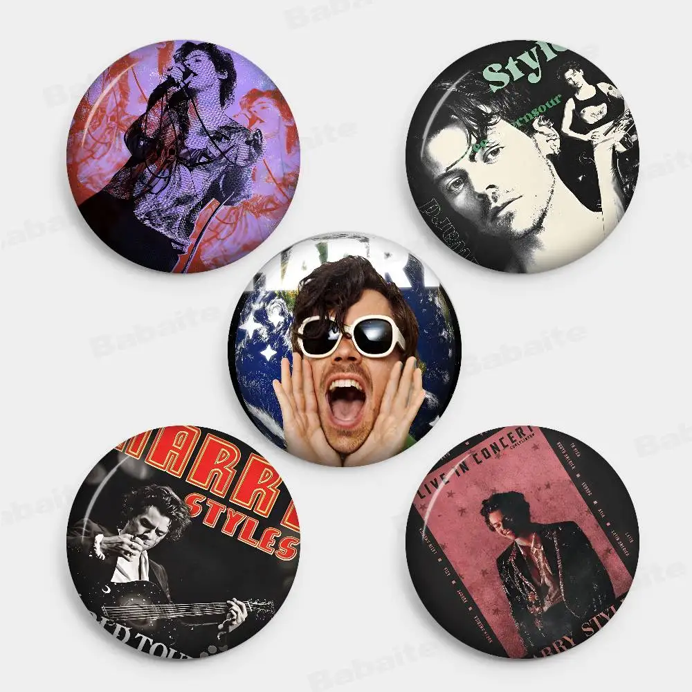 Famous Pop Singer H-Harris_Styles Cartoon Brooches Anime Badge Round Handmade Brooch Lapel Pins for Backpack Clothes Gifts