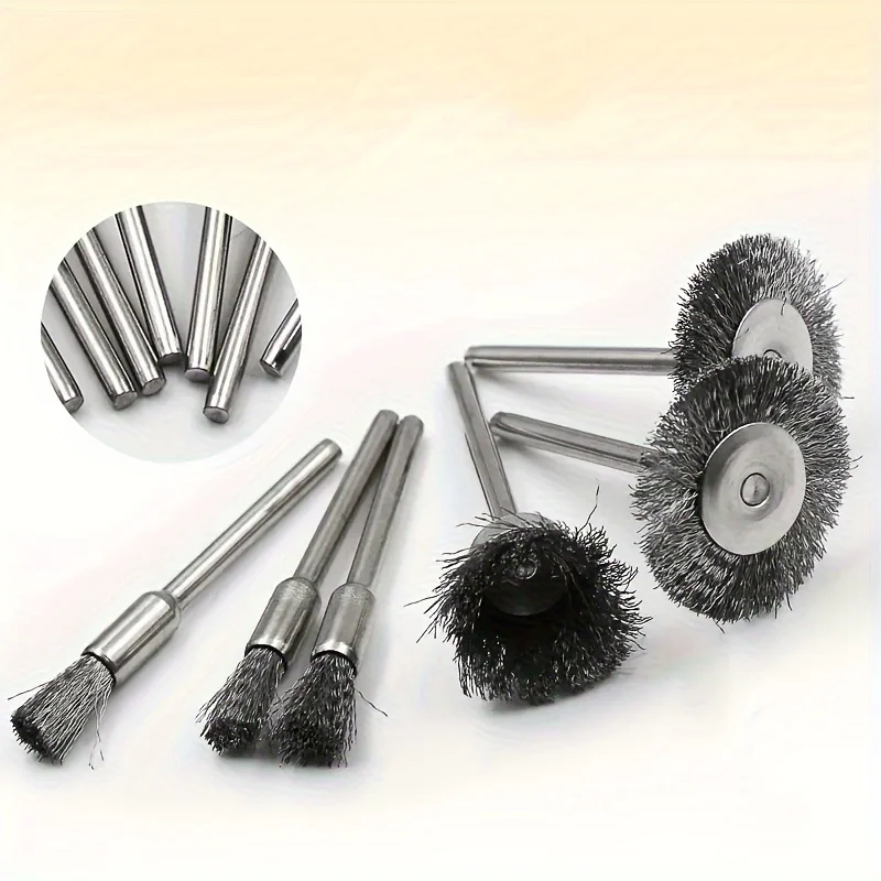 9Pcs Mini Steel Wire Brush Drill Rotary Tool Cleaning Brush Wheel Metal Rust Removal Polishing Disc