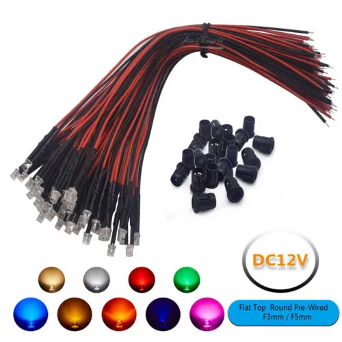 20 Stück 3mm/5mm 5V 12V 24V LED Rot RGB Vorverdrahtete Wasserdichte Flache Leuchtdioden – Detail 3