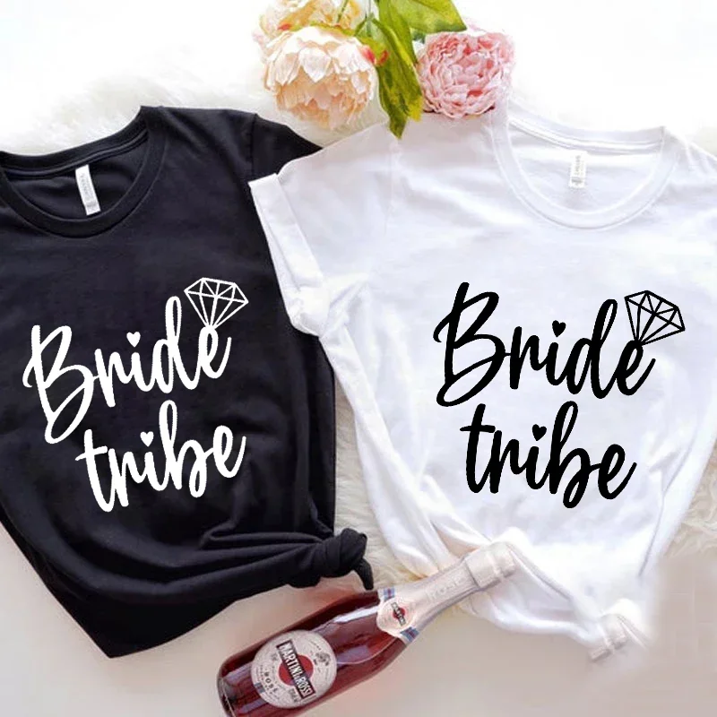 T-shirts for Women Casual Ladies Fashion Female Graphic Tee Women Bride Tribe Summer T Clothing T-shirt Bridal Party Ladies Tops