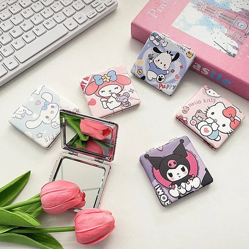 

Складное двустороннее зеркало для макияжа Sanrio, квадратное зеркало для женщин, красивый художественный декор для студентов, подарок для девушек