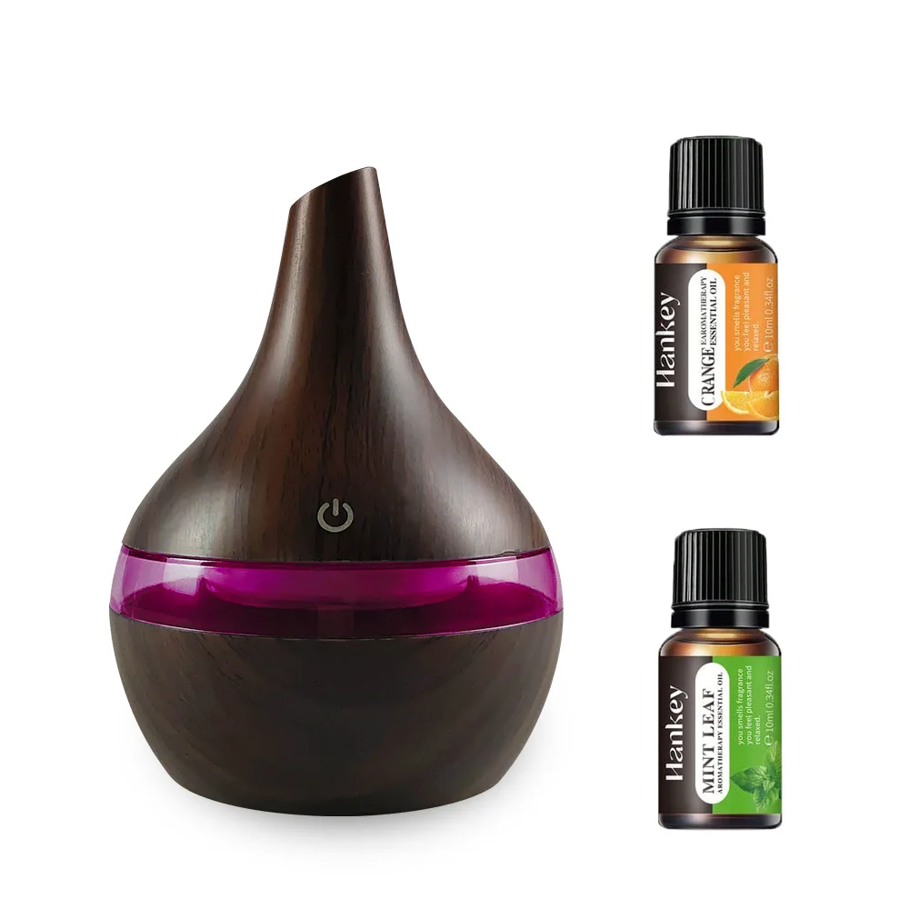 Diffuser For Home Ultra Quiet 300ml USB Humidifier for Home Wood Grain Aroma Diffuser with Cool Mist 2 Essential Oils