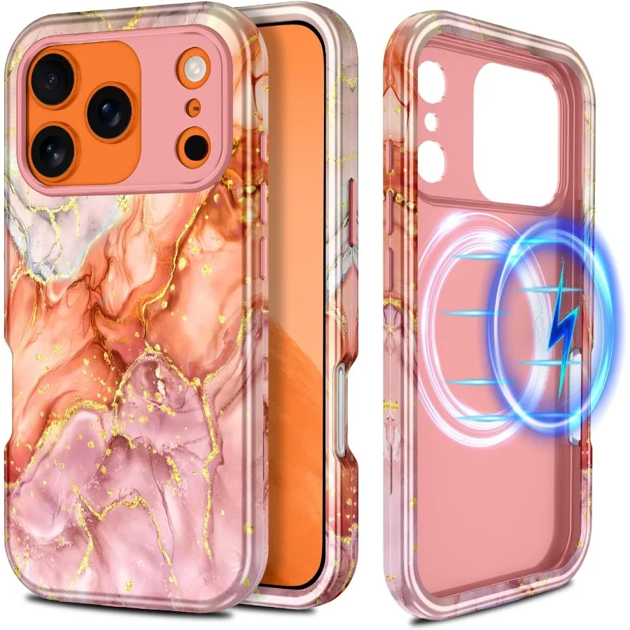 

For iPhone 17 Pro Case Compatible with MagSafe Military Grade Drop Test Full Body Protection Slim Shockproof Rugged Marble