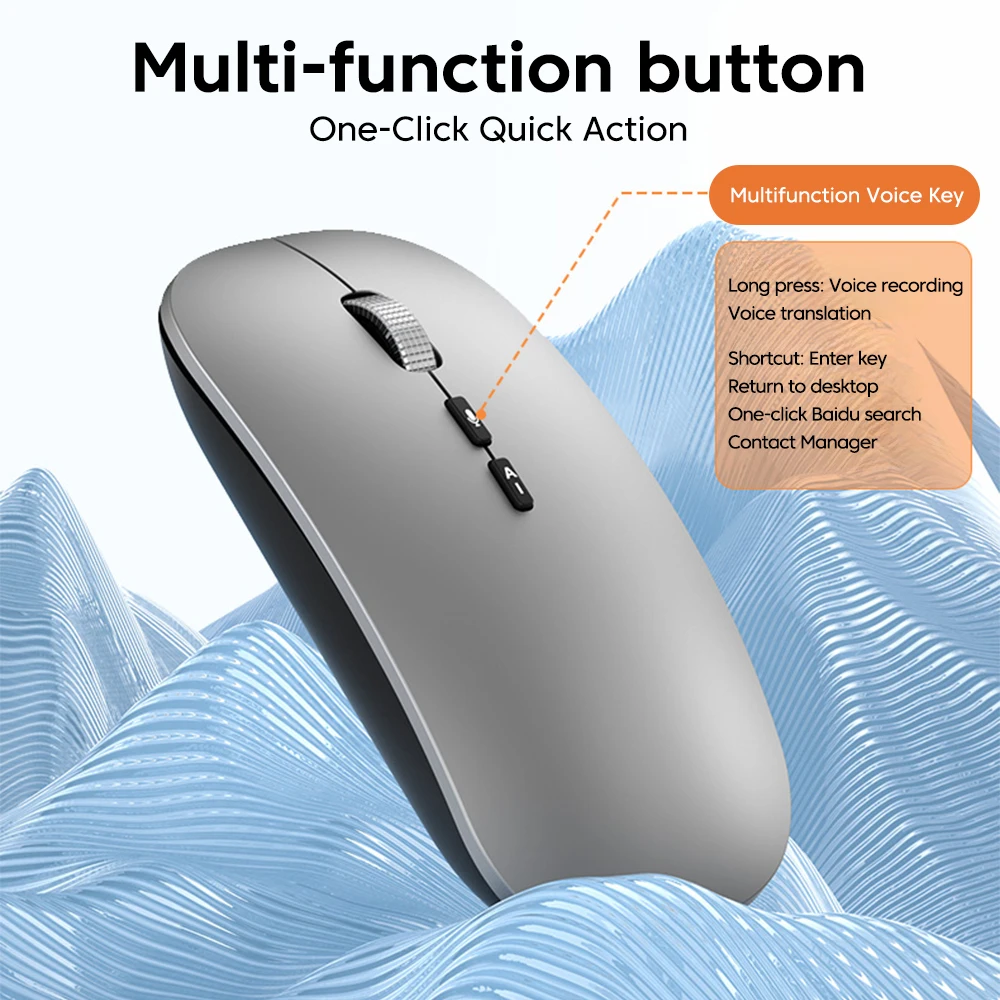 Mouse wireless ricaricabile con traduzione vocale intelligente AI portatile Mouse muto per giochi da ufficio con doppia modalità da 2,4 GHz compatibile con Bluetooth 5.0