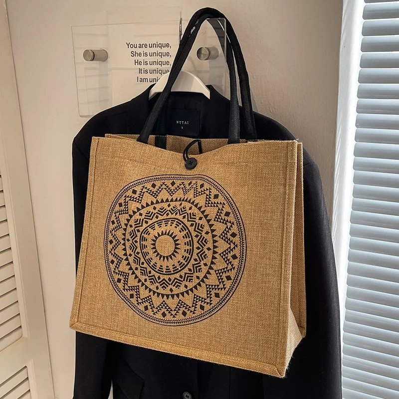 Large Capacity Linen Bag Female 2023 Fashion Linen Carrying Mommy Bag Student Class Shoulder Tote Bag