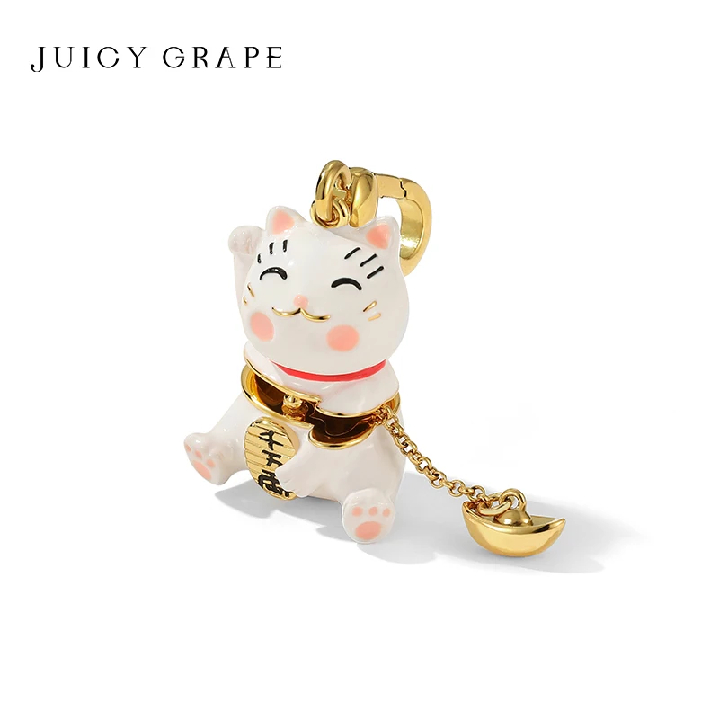 JUICY GRAPE 2024 New Fashion Lucky Cat Necklace Sweater Chain Multifunctional Keychain & Charm 18K Gold Plated Christmas Gifts