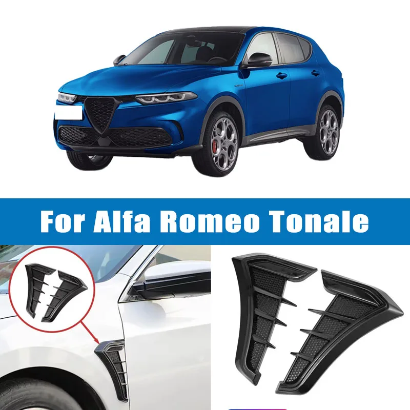 For Alfa Romeo Tonale Exterior Accessories 1 Pair Carbon Black Fender Side Vents Air Flow Intake Hole Grille Sticker Cover