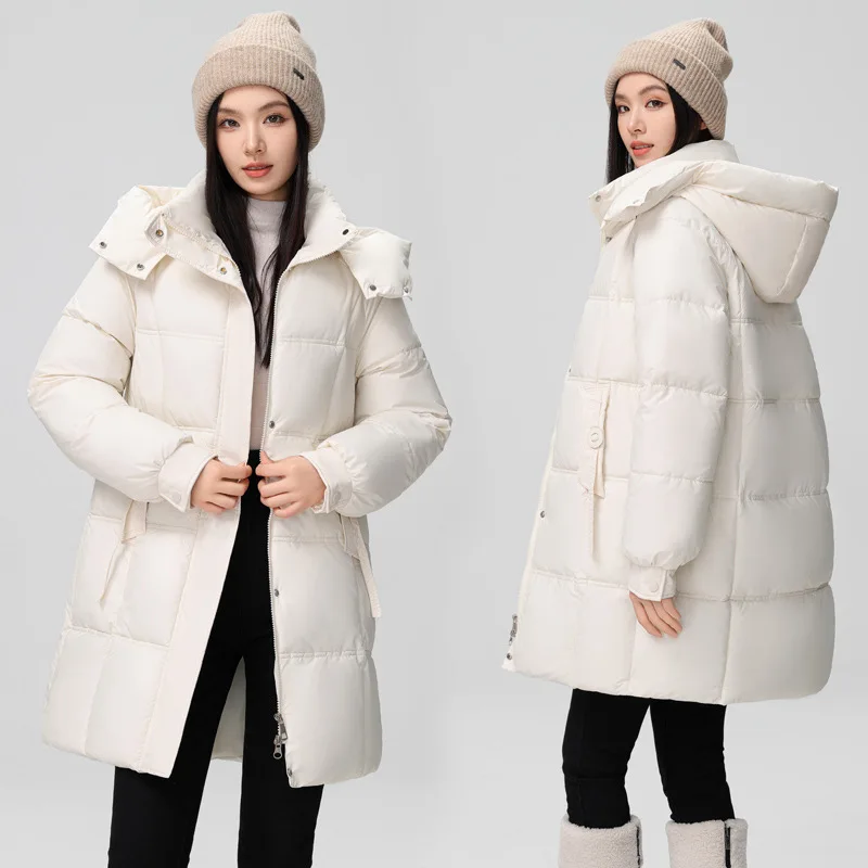 2024 New Winter Women Jacket Mid Long Hooded Parka Cotton Padded Jacket Female Parkas  Loose Casual Warm Outwear Snow Wear Coats