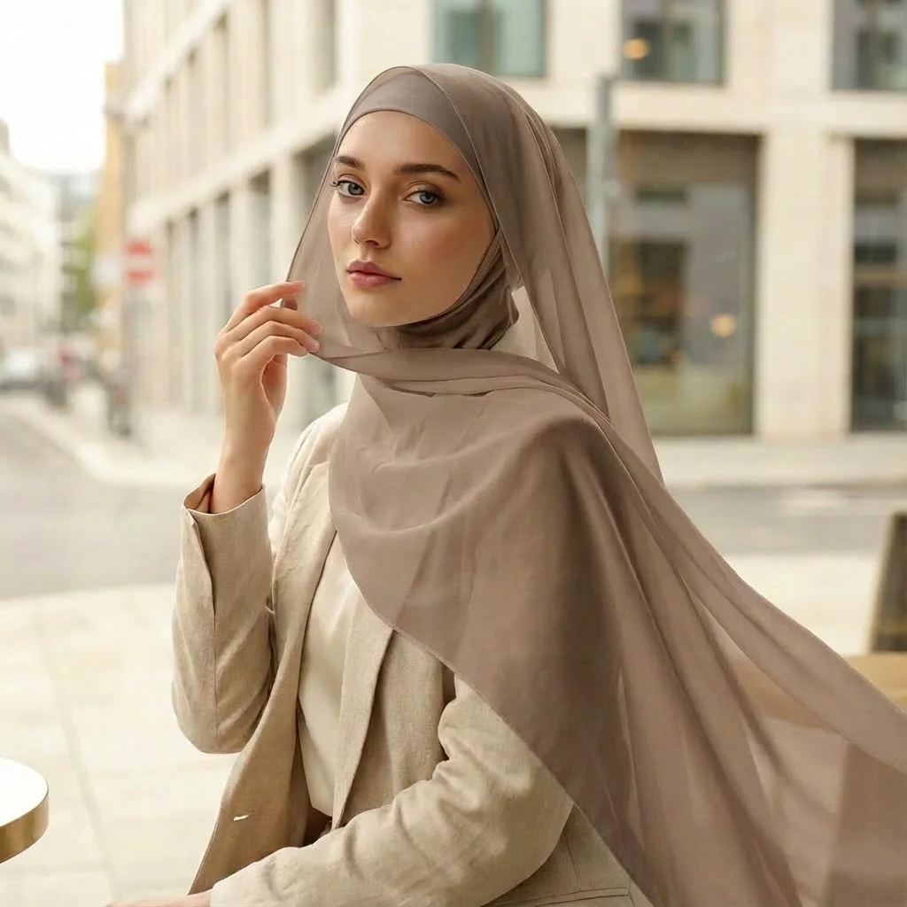 Ramadan Instant Hijab Set Long Neck Cap With Chiffon Scarf Solid Bonnet Hat And Scarf Combo Muslim Woman Hijab Shawl Wrap Turban