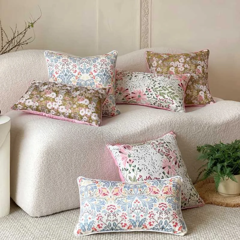 Retro Throw Pillow Cover 30x50/45x45CM Numerous Flowers Waist Cushion Cover Light Luxury French Decor Home Decorative Pillowcase