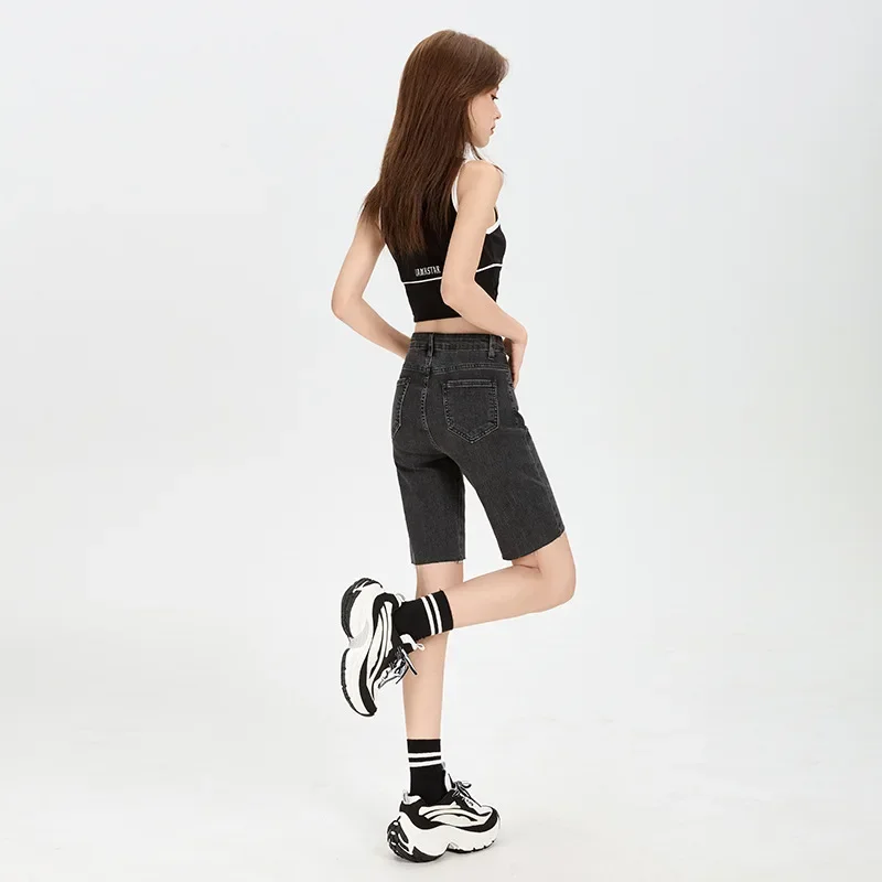 

Новые летние тонкие джинсы средней длины, модные и универсальные повседневные удобные джинсовые шорты с прямыми штанинами для женщин. Велосипедные штаны