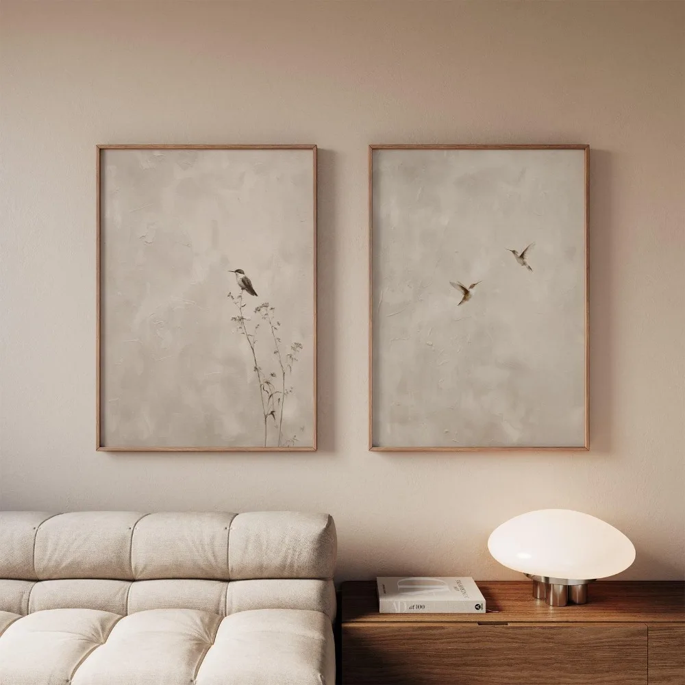 2pcs Frameless,2D Flat ,2pcs Frameless,Minimalist Bird Wall Art,Scandinavian Printing,Bohemian Neutral Wall Decoration,Sofa Art,