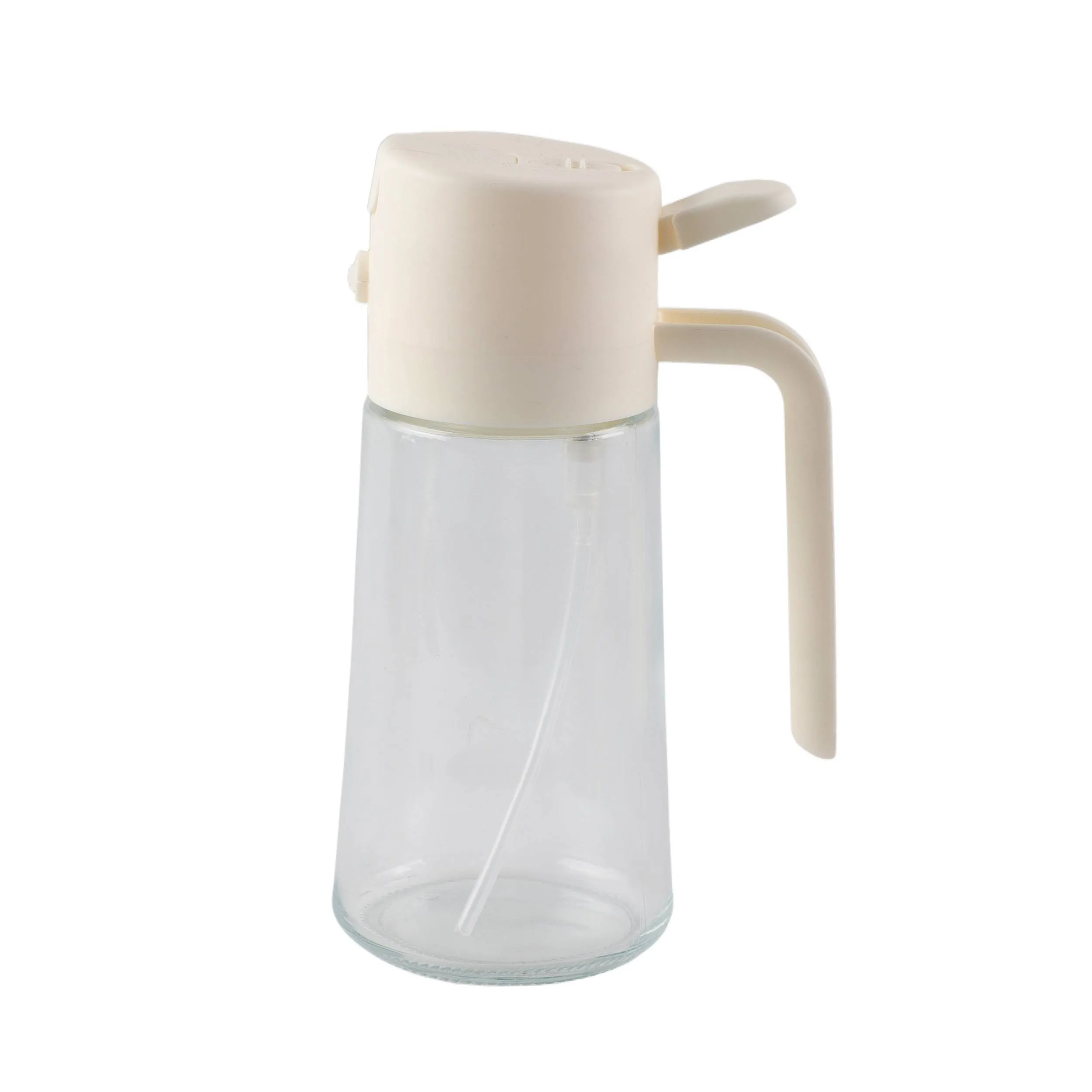 2‑in‑1 Glass Oil Dispenser and Sprayer Bottle, Dual Function Spray & Pour Oil Container, Clear Glass Oil Bottle for Olive Oil Vinegar Soy Sauce, Wide Mouth Easy Refill Kitchen Cooking Tool