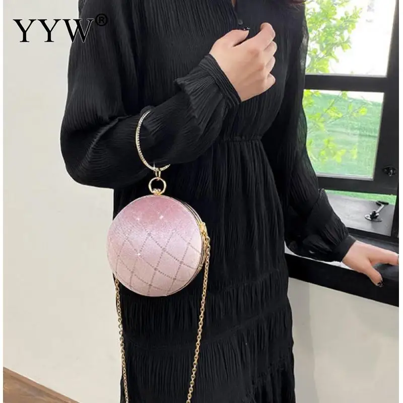 Round Ball Design Women Clutch Small Diamonds Velvet Evening Bags Party Wedding Handbags Purse Chain Shoulder Wallet For Female