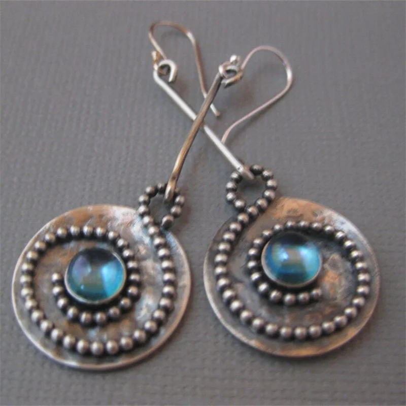 

Vintage Blue Stone Earrings for Women Silver Color Dangle Earrings Jewelry
