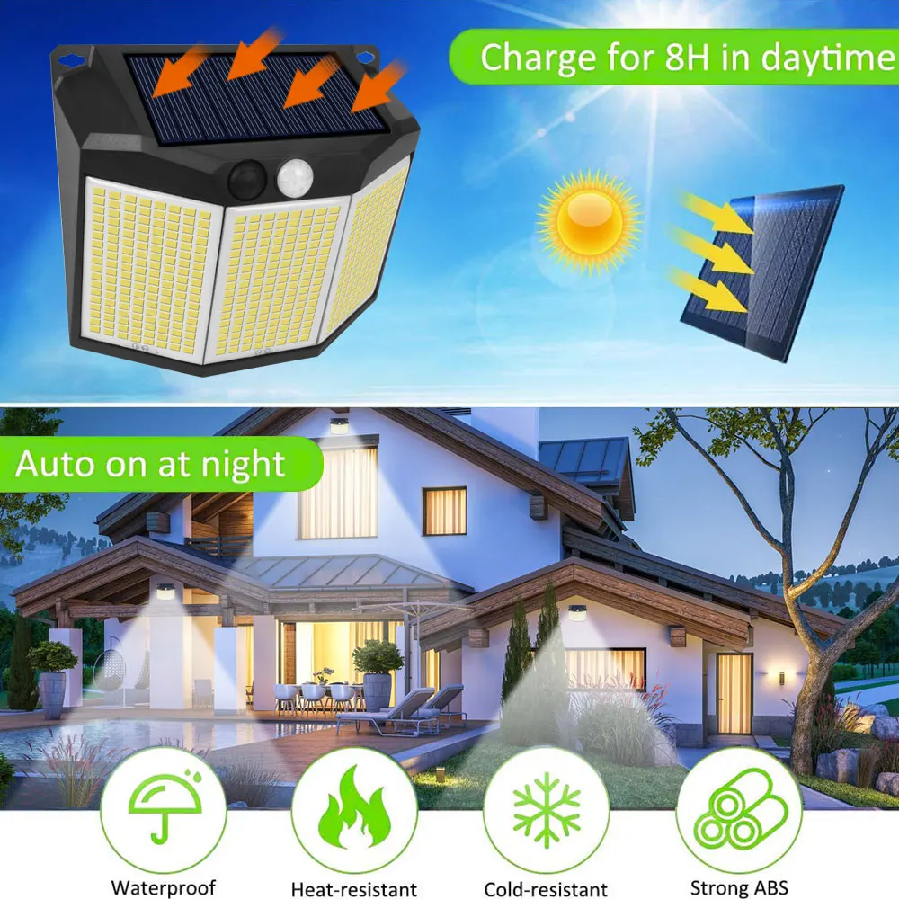 432 LED Solar Wall Lamp Motion Sensor Solar powered Light 3 Mode Waterproof Security Flood Lights for Outdoor Garden Garage Lamp